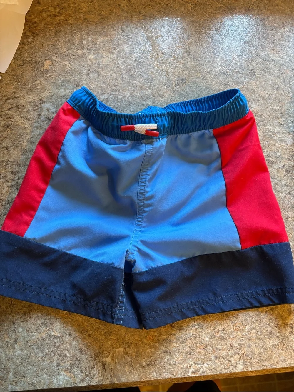 Mini Boden Blue, Red & Navy Colorblock Swim Trunks